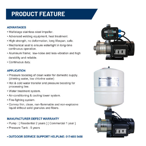 Tsunami CMS2-40-iPT Stainless Steel Intelligent Booster Pump - Image 2