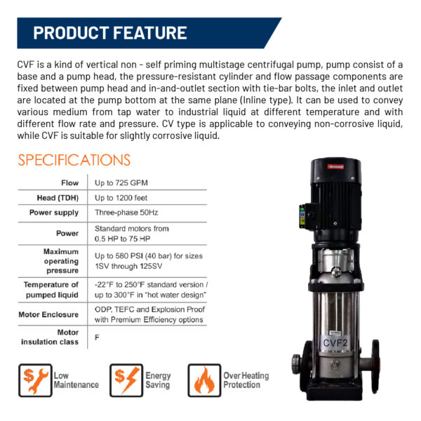 Tsunami CVF10-9T Vertical Multi Stage Stainless Steel Centrifugal Pump - Image 3