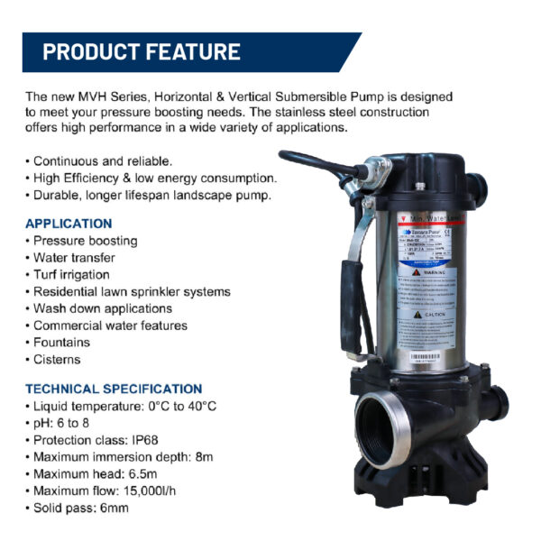 Tsunami MVH-150A Horizontal & Vertical Submersible Pump - Image 2